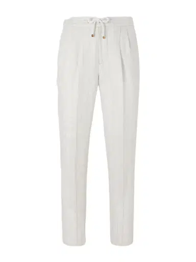 Brunello Cucinelli Straight-Leg Pinstriped Pleated Linen Trousers - Men | Thumbnail 1 Brunello Cucinelli Straight-Leg Pinstriped Pleated Linen Trousers - Men | Thumbnail 1