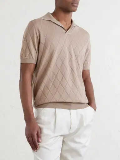 Brunello Cucinelli Open-Collar Knitted Cotton Polo Shirt - Men | Thumbnail 3 Brunello Cucinelli Open-Collar Knitted Cotton Polo Shirt - Men | Thumbnail 3