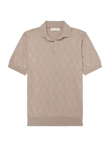 Brunello Cucinelli Open-Collar Knitted Cotton Polo Shirt - Men | Thumbnail 1 Brunello Cucinelli Open-Collar Knitted Cotton Polo Shirt - Men | Thumbnail 1