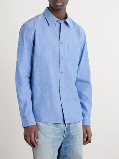 A.P.C. Harris Logo-Embroidered Cotton and Linen-Blend Shirt - Men | Thumbnail 3 A.P.C. Harris Logo-Embroidered Cotton and Linen-Blend Shirt - Men | Thumbnail 3