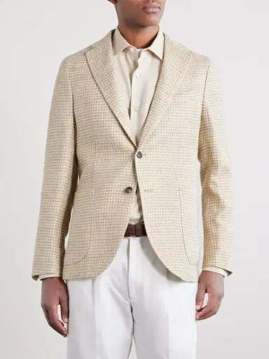 Slowear Houndstooth Linen and Silk-Blend Blazer - Men | Thumbnail 3 Slowear Houndstooth Linen and Silk-Blend Blazer - Men | Thumbnail 3