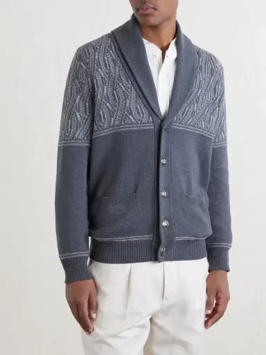 Brunello Cucinelli Shawl-Collar Knitted Cotton Cardigan - Men | Thumbnail 3 Brunello Cucinelli Shawl-Collar Knitted Cotton Cardigan - Men | Thumbnail 3