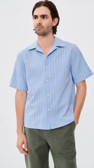 Wax London eersucker tripe Didcot Shirt Blue/Ecru | Thumbnail 2 Wax London eersucker tripe Didcot Shirt Blue/Ecru | Thumbnail 2