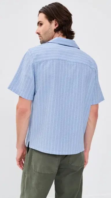 Wax London eersucker tripe Didcot Shirt Blue/Ecru | Thumbnail 3 Wax London eersucker tripe Didcot Shirt Blue/Ecru | Thumbnail 3