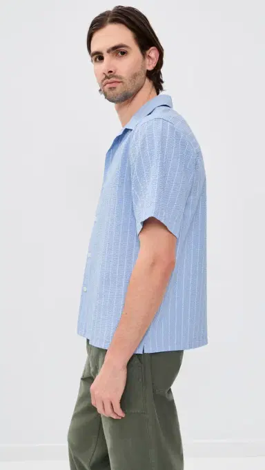 Wax London eersucker tripe Didcot Shirt Blue/Ecru | Thumbnail 4 Wax London eersucker tripe Didcot Shirt Blue/Ecru | Thumbnail 4