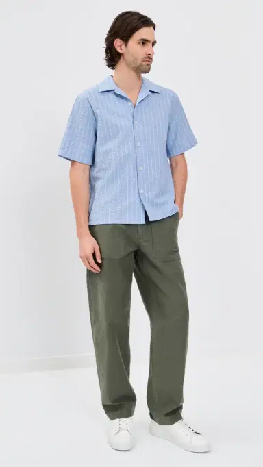 Wax London eersucker tripe Didcot Shirt Blue/Ecru | Thumbnail 5 Wax London eersucker tripe Didcot Shirt Blue/Ecru | Thumbnail 5