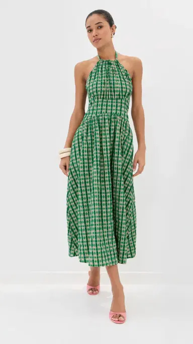 Rosie Assoulin Halter in the Name of Love Dress Green Check | Thumbnail 5 Rosie Assoulin Halter in the Name of Love Dress Green Check | Thumbnail 5