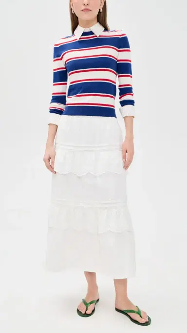 Rowing Blazers Eyelet Tiered kirt White | Thumbnail 5 Rowing Blazers Eyelet Tiered kirt White | Thumbnail 5
