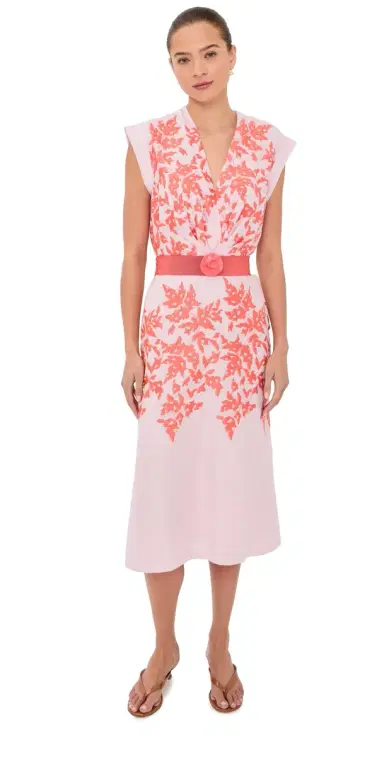Silvia Tcherassi Olive Dress Pink Orange Embroidery | Thumbnail 1 Silvia Tcherassi Olive Dress Pink Orange Embroidery | Thumbnail 1