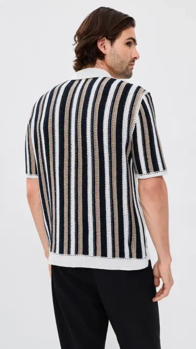 Wax London tripe Crochet Porto Shirt Ecru/Black | Thumbnail 3 Wax London tripe Crochet Porto Shirt Ecru/Black | Thumbnail 3