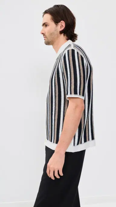 Wax London tripe Crochet Porto Shirt Ecru/Black | Thumbnail 4 Wax London tripe Crochet Porto Shirt Ecru/Black | Thumbnail 4
