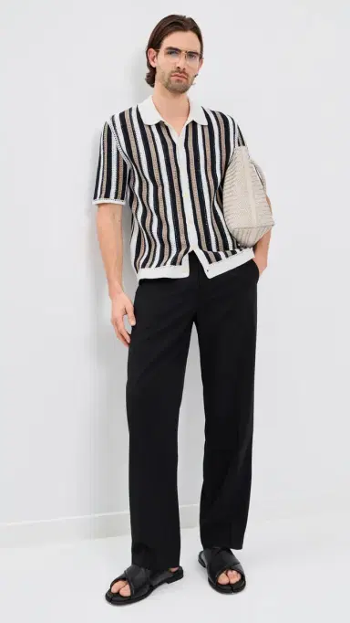 Wax London tripe Crochet Porto Shirt Ecru/Black | Thumbnail 5 Wax London tripe Crochet Porto Shirt Ecru/Black | Thumbnail 5