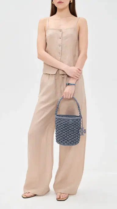 Tory Burch Ella Hand Crochet Popcorn Stitch Bucket Bag Gray One Size | Thumbnail 3 Tory Burch Ella Hand Crochet Popcorn Stitch Bucket Bag Gray One Size | Thumbnail 3