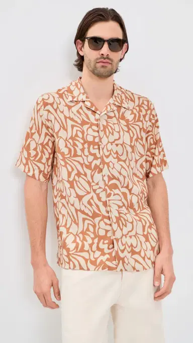 Wax London Two-Tone Floral Didcot Shirt Tan/Beige | Thumbnail 2 Wax London Two-Tone Floral Didcot Shirt Tan/Beige | Thumbnail 2