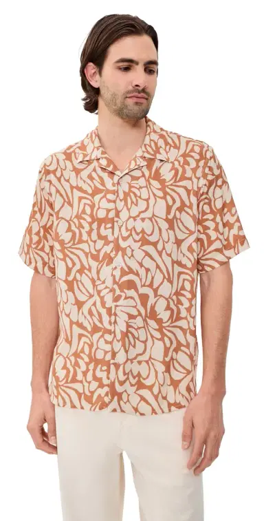 Wax London Two-Tone Floral Didcot Shirt Tan/Beige | Thumbnail 1 Wax London Two-Tone Floral Didcot Shirt Tan/Beige | Thumbnail 1