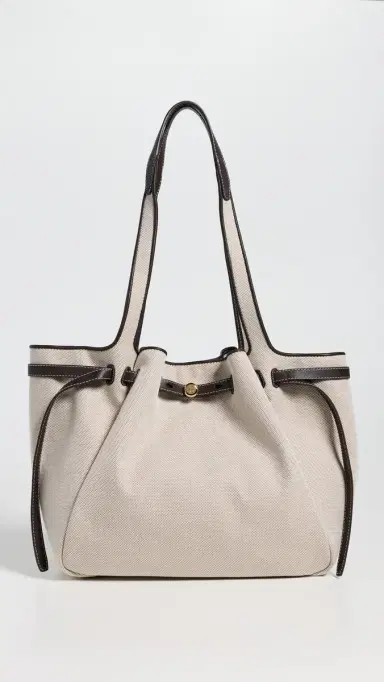 Tory Burch Romy Canvas Tote Dusty Almond/Bianco White One Size | Thumbnail 2 Tory Burch Romy Canvas Tote Dusty Almond/Bianco White One Size | Thumbnail 2