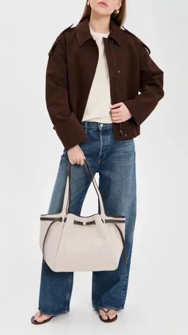 Tory Burch Romy Canvas Tote Dusty Almond/Bianco White One Size | Thumbnail 3 Tory Burch Romy Canvas Tote Dusty Almond/Bianco White One Size | Thumbnail 3