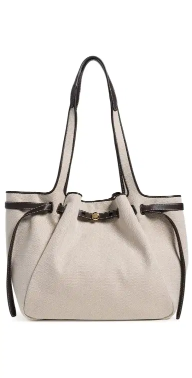 Tory Burch Romy Canvas Tote Dusty Almond/Bianco White One Size | Thumbnail 1 Tory Burch Romy Canvas Tote Dusty Almond/Bianco White One Size | Thumbnail 1