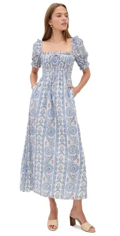 Hill House Home The Scarlett Nap Midi Dress Corsica Paisley Blue | Thumbnail 1 Hill House Home The Scarlett Nap Midi Dress Corsica Paisley Blue | Thumbnail 1