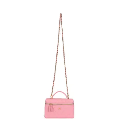 Chanel Chanel Chevron Top Handle Long Vanity Case with Chain Pink Shiny Caviar Gold Hardware | Thumbnail 7 Chanel Chanel Chevron Top Handle Long Vanity Case with Chain Pink Shiny Caviar Gold Hardware | Thumbnail 7
