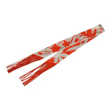 HERMÈS Hermes "Bouquet Final" Gris Perle and Vermillon Fringe Silk Twilly | Thumbnail 2 HERMÈS Hermes "Bouquet Final" Gris Perle and Vermillon Fringe Silk Twilly | Thumbnail 2