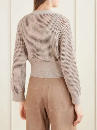 Brunello Cucinelli Sequin-embellished Open-knit Cotton-blend Cardigan | Thumbnail 3 Brunello Cucinelli Sequin-embellished Open-knit Cotton-blend Cardigan | Thumbnail 3