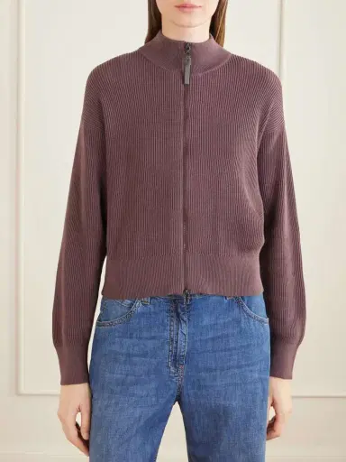 Brunello Cucinelli Ribbed Cotton Zip-up Turtleneck Cardigan | Thumbnail 3 Brunello Cucinelli Ribbed Cotton Zip-up Turtleneck Cardigan | Thumbnail 3