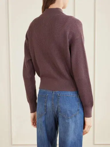 Brunello Cucinelli Ribbed Cotton Zip-up Turtleneck Cardigan | Thumbnail 4 Brunello Cucinelli Ribbed Cotton Zip-up Turtleneck Cardigan | Thumbnail 4