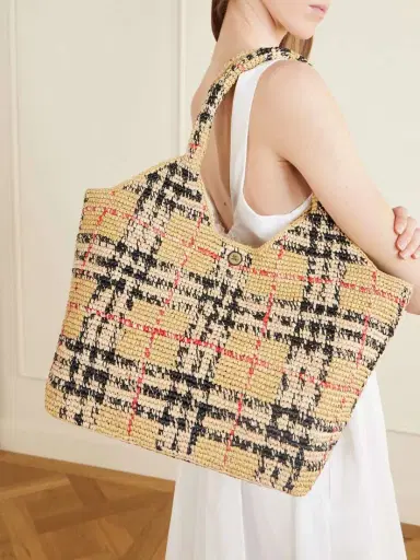 Burberry Margate Checked Woven Raffia Tote | Thumbnail 3 Burberry Margate Checked Woven Raffia Tote | Thumbnail 3