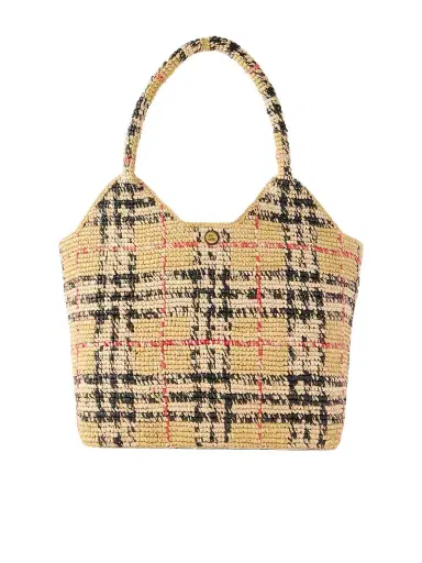 Burberry Margate Checked Woven Raffia Tote | Thumbnail 1 Burberry Margate Checked Woven Raffia Tote | Thumbnail 1