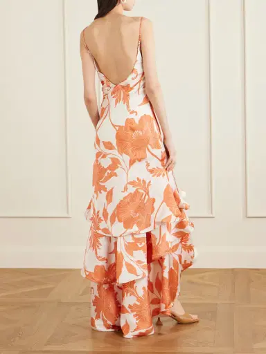 ANDRES OTALORA Estetica Pura Ruffled Tiered Floral-print Satin Maxi Dress | Thumbnail 3 ANDRES OTALORA Estetica Pura Ruffled Tiered Floral-print Satin Maxi Dress | Thumbnail 3