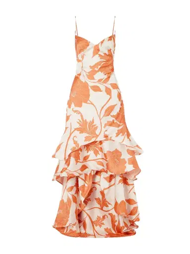 ANDRES OTALORA Estetica Pura Ruffled Tiered Floral-print Satin Maxi Dress | Thumbnail 1 ANDRES OTALORA Estetica Pura Ruffled Tiered Floral-print Satin Maxi Dress | Thumbnail 1