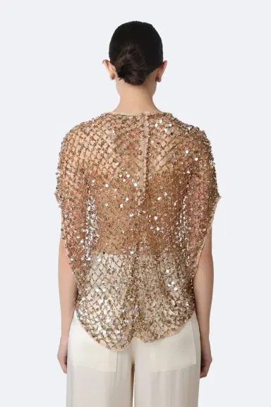 Lapointe Net Mesh Sequin Cape Tee | Thumbnail 2 Lapointe Net Mesh Sequin Cape Tee | Thumbnail 2