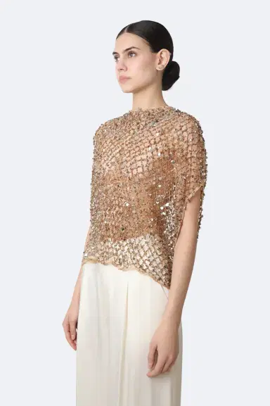 Lapointe Net Mesh Sequin Cape Tee | Thumbnail 3 Lapointe Net Mesh Sequin Cape Tee | Thumbnail 3