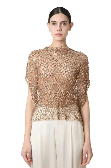 Lapointe Net Mesh Sequin Cape Tee | Thumbnail 1 Lapointe Net Mesh Sequin Cape Tee | Thumbnail 1