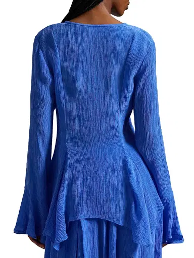 Polo Ralph Lauren Women's Leandra Textured Crepe Blouse - Indigo Sky | Thumbnail 4 Polo Ralph Lauren Women's Leandra Textured Crepe Blouse - Indigo Sky | Thumbnail 4