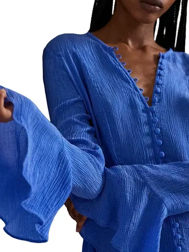 Polo Ralph Lauren Women's Leandra Textured Crepe Blouse - Indigo Sky | Thumbnail 5 Polo Ralph Lauren Women's Leandra Textured Crepe Blouse - Indigo Sky | Thumbnail 5