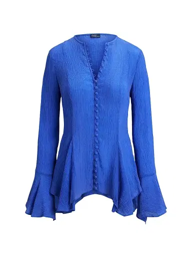 Polo Ralph Lauren Women's Leandra Textured Crepe Blouse - Indigo Sky | Thumbnail 1 Polo Ralph Lauren Women's Leandra Textured Crepe Blouse - Indigo Sky | Thumbnail 1
