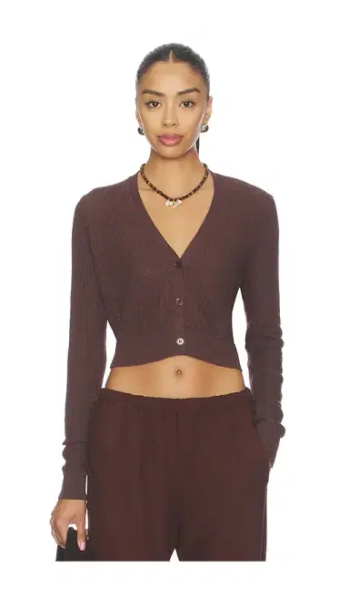 Enza Costa Linen Open Knit Cropped V-neck Cardigan | Thumbnail 1 Enza Costa Linen Open Knit Cropped V-neck Cardigan | Thumbnail 1