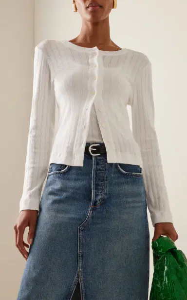 LESET Pointelle-Knit Cotton Cardigan | Thumbnail 2 LESET Pointelle-Knit Cotton Cardigan | Thumbnail 2
