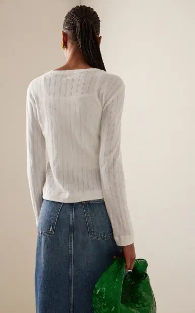 LESET Pointelle-Knit Cotton Cardigan | Thumbnail 4 LESET Pointelle-Knit Cotton Cardigan | Thumbnail 4