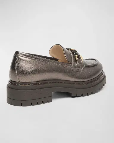 NeroGiardini Metallic Leather Chain Lug-Sole Loafers | Thumbnail 3 NeroGiardini Metallic Leather Chain Lug-Sole Loafers | Thumbnail 3