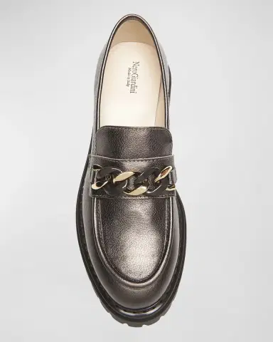 NeroGiardini Metallic Leather Chain Lug-Sole Loafers | Thumbnail 4 NeroGiardini Metallic Leather Chain Lug-Sole Loafers | Thumbnail 4