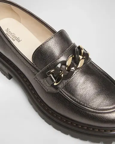 NeroGiardini Metallic Leather Chain Lug-Sole Loafers | Thumbnail 5 NeroGiardini Metallic Leather Chain Lug-Sole Loafers | Thumbnail 5