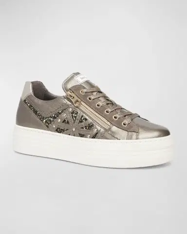 NeroGiardini Metallic Zip Cutout Glitter Sneakers | Thumbnail 2 NeroGiardini Metallic Zip Cutout Glitter Sneakers | Thumbnail 2