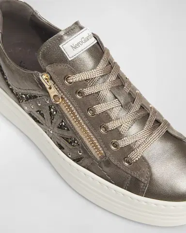 NeroGiardini Metallic Zip Cutout Glitter Sneakers | Thumbnail 5 NeroGiardini Metallic Zip Cutout Glitter Sneakers | Thumbnail 5