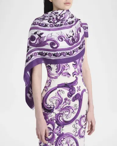 Dolce & Gabbana Majolica-Print Foulard Scarf | Thumbnail 2 Dolce & Gabbana Majolica-Print Foulard Scarf | Thumbnail 2