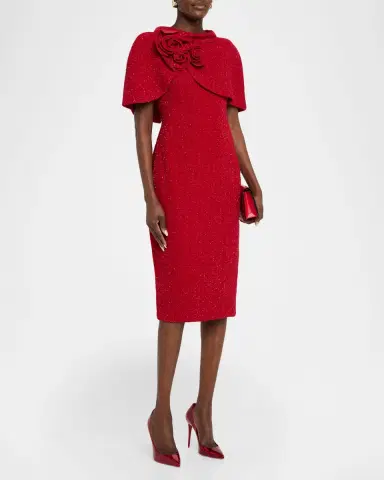 Badgley Mischka Shimmer Boucle Cape Midi Dress | Thumbnail 3 Badgley Mischka Shimmer Boucle Cape Midi Dress | Thumbnail 3