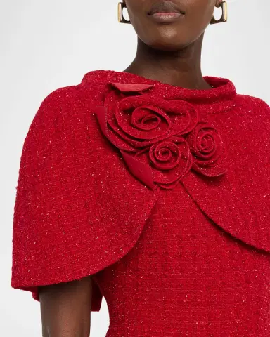 Badgley Mischka Shimmer Boucle Cape Midi Dress | Thumbnail 4 Badgley Mischka Shimmer Boucle Cape Midi Dress | Thumbnail 4