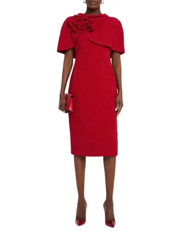 Badgley Mischka Shimmer Boucle Cape Midi Dress | Thumbnail 1 Badgley Mischka Shimmer Boucle Cape Midi Dress | Thumbnail 1